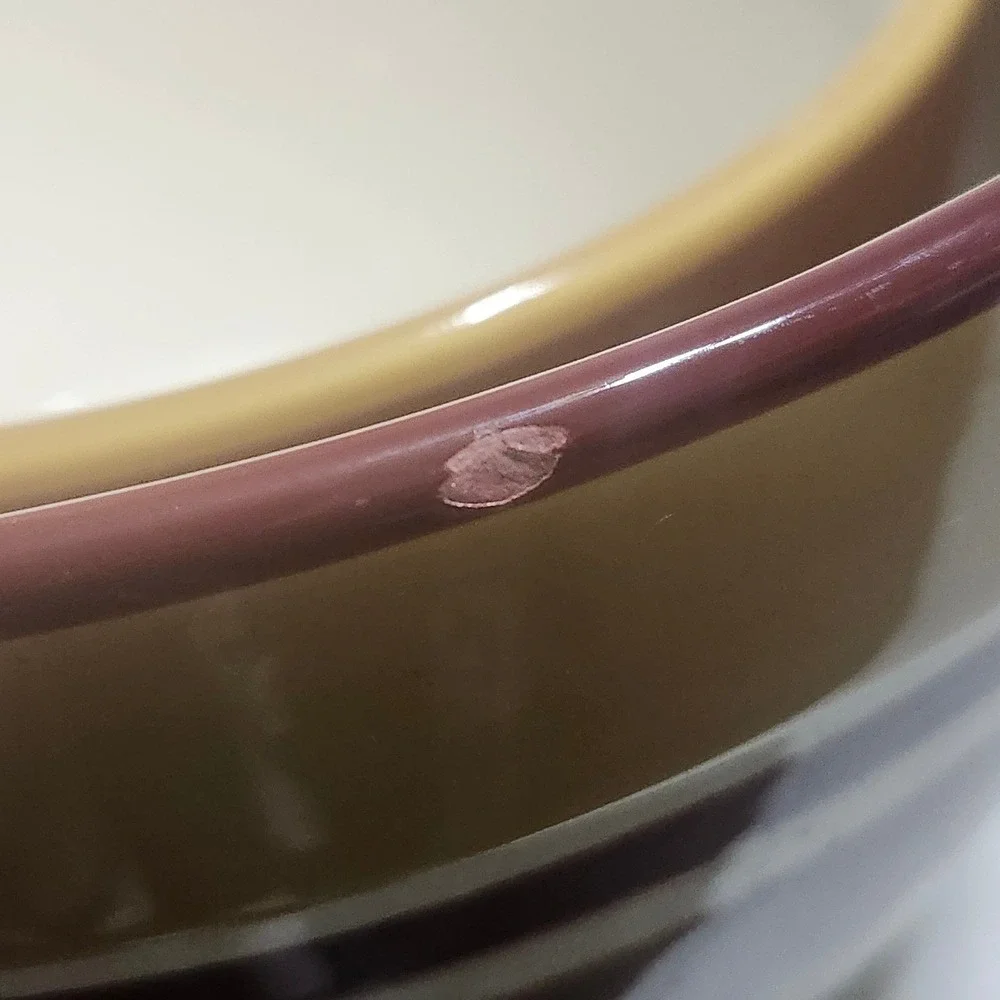 Vintage Earth Tone Striped Ceramic Nesting Mixing Bowls Brown Tan Cream Set of 2